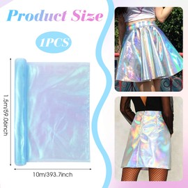 11 Yard Iridescent Fabric Organza Fabric Sheer 59 Inches Wide Rainbow Laser Gradient Lace Holographic Gauze for DIY Dress Curtain Costume Background Wedding Party Decor (White)