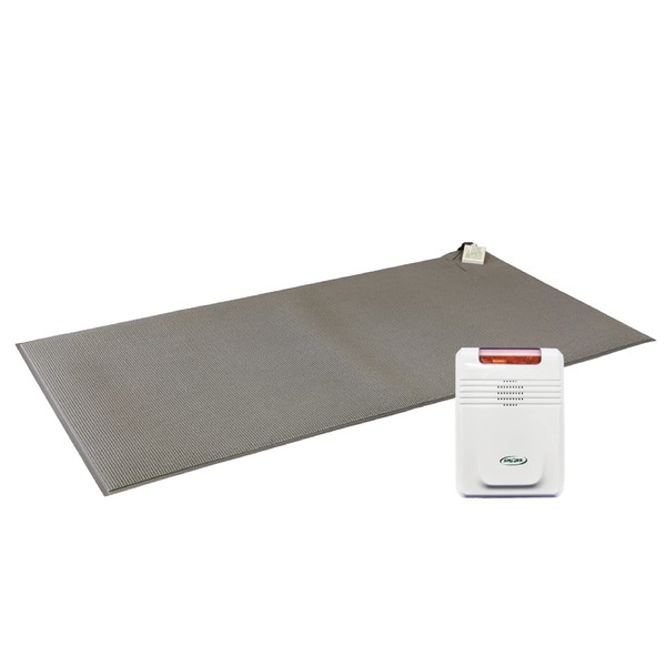 Smart Caregiver Cordless Floor Mat Pressure Pad with Economy Cordless Alarm (No Alarm in Patient's Room), Gray, 24” x 48”