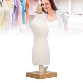 Dress Form, Mannequin Torso Table Top Display Clothing Stand with Wooden Base 12.2 Inch Canvas Clothes Sewing Mannequin Manequins Body Female for Sewing Pattern Making Teaching