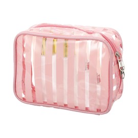 PATIKIL Clear Makeup Cosmetic Bag, 8"x5.7"x2.5" Transparent PVC Travel Toiletry Bag Waterproof Vinyl Organizer Makeup Pouch with Zipper for Women Men Airport Airline, Pink