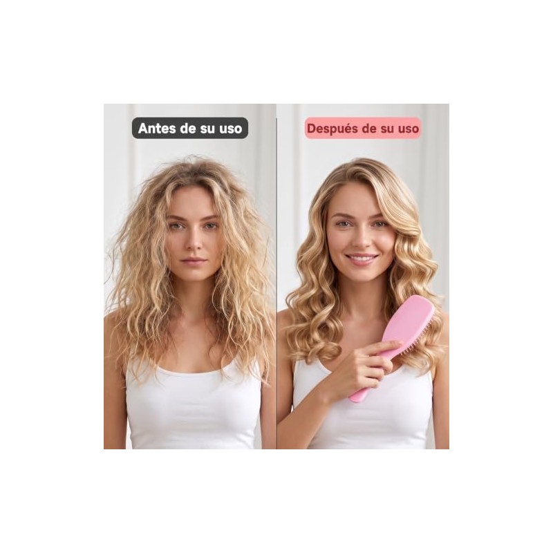 Cepillo Desenredante para Cabello con Pinzas, Kit Peinado Mujer Rosa