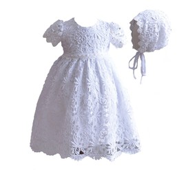 Cinda Baby Lace Christening Gown with Bonnet White 12-18 Months