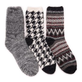 MUK LUKS Women's Set of 3 Fuzzy Yarn Socks-, Black, OS