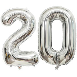 40 Inch Silver 20 Number Balloons Giant 20 Balloons Silver Birthday 20 Balloons 20th Birthday Anniversary Party Decorations Supplies