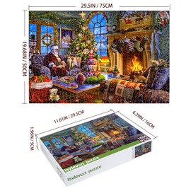 Lavievert Wooden Jigsaw Puzzle 1000 Piece Puzzle for Adults and Kids - Santa Claus, Fireplace, Christmas Tree & Warm Christmas