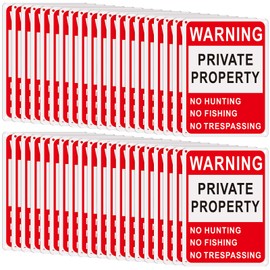 Lineshading 40 Pcs Posted No Trespassing Signs Private Property Weatherproof No Hunting Signs Reflective Aluminum Posted Sign for Warning Not Hunting Fishing Indoor Outdoor(Red,7x10")