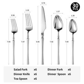 Lazycorner Silverware Set 30 Pcs Flatware Set 18/10 Stainless Steel Utensils Set Forks and Spoons Silverware Set Mirror Finish Cutlery Set For Restaurant Hotel Party Dishwasher Safe