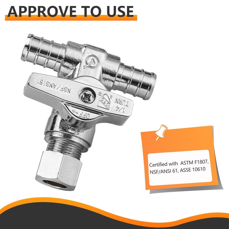 2-PCs HeSun PEX-B Crimp Tee Stop Valve, 1/2" x 1/2"