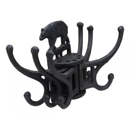 Ebros Gift Cast Iron Rustic Forest Black Bear Free Spinning Wall Hanging Coat Hooks 9"Wide