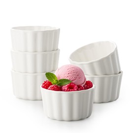 Gacoree 8 oz Small Dessert Bowls, Ramekins Oven Safe, Ceramic Small Serving Bowls for Dessert, Snacks, Creme Brulee, Ice Cream, Set of 6, White