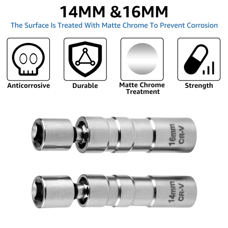 Eidoct 2Pcs Thin Wall Spark Plug Socket, 14mm&16mm Spark Plug