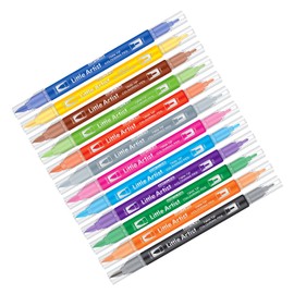 Softline Little Artist Colouring Pens, Multicolour, Twin Tip, Pack of 12, Fine + Broad Blending Strokes, Pens for Kids and Adults, Draw Sketch Write Calligraphy