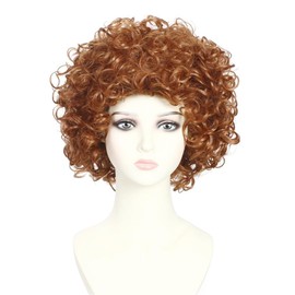 Peluca corta y rizada de color marrón rojizo para mujer ideal para disfraz de Halloween