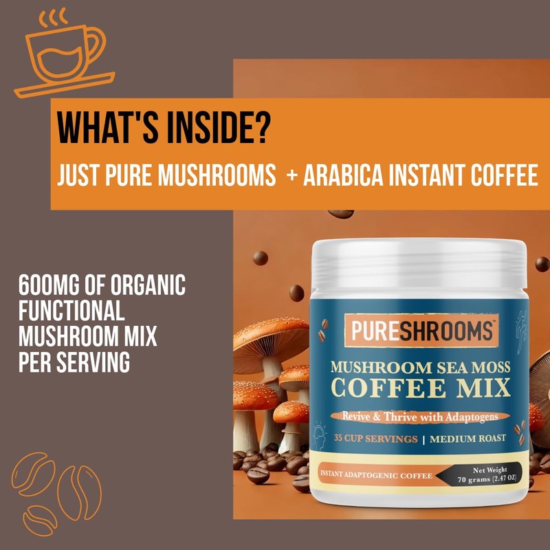 PureShrooms Sea Moss Instant Mushroom Coffee – Colombian Arabica Freeze-Dried