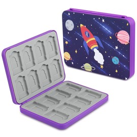 QIANRENON 16 in 1 Switch Card Magnetic Storage Box Organiser MicroSD Holder Box, Holds 16 NDS Card + 16 MicroSD Cards, for NDS Switch OLED Switch Lite Card, Purple/Starry Sky Pattern