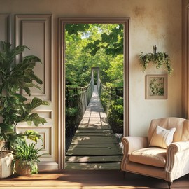 arricraft 2 Sheets Suspension Bridge Self-Adhesive Door Sticker, 31.5x78.7inch Bridge Pattern Door Murals Stickers PVC Removable Wallpaper Decoration for Bedrooms ​Living Room