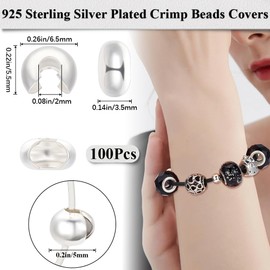 Beebeecraft 1 Box 100Pcs Silver Crimp Beads Covers 925 Sterling Silver Plated Open Half Round Crimping Knot Cover Small Spacer Beads for Jewelry Craft Making Bead Assortments DIY Crafts Bracelets