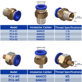 EterMutable 30Packs 4mm 6mm Tube OD,1/8 Inch 1/4 Inch M5 Push to Connect Fittings,Pneumatic Male Quick Connect Air Line Hose Fittings Accessories