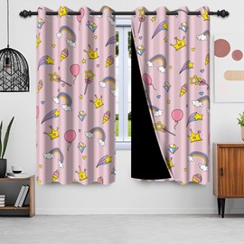 Laeacco Cartoon Pink Blackout Curtains for Kids Bedroom Cute Rainbow Crown Stars Printed Curtain Drapes Grommet Window Curtains for Princess Girls Bedroom Nursery Living Room 42x84 Inch, 2 Panels