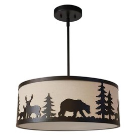 Litex Industries: 1-Light Mini Ceiling Pendant in Bronze Finish with Moose Off White Fabric Shade