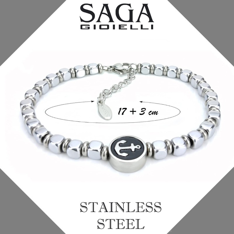 SAGA GIOIELLI® Men's Quadrell Steel Anchor Bracelet, 18 cm, Stainless