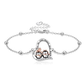 URONE Sterling Silver Penguin Bracelet Penguin Heart Bracelet Cute Animal Penguin Jewelry Gifts for Women, Sterling Silver, No Gemstone