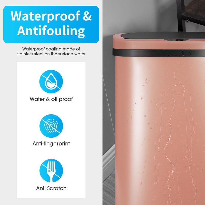 BestOffice Trash Can Broken-Resistant Plastic Touch Free High-Capacity Garbage Can