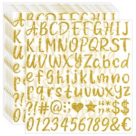 648pcs Letter Stickers - 8 Sheets Alphabet Stickers, 1 Inch Vinyl, Glitter, Self-Adhesive, Waterproof ABC, Number, Graduation Cap, Water Bottles, Scrapbook Crafts (8, Gold)