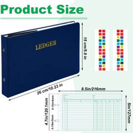 Skyygemm Ring Ledger Binder with 200 Pcs 5"x8.5" Ledger Sheets Small Index Tabs for Bookkeeping Accounting Business with Debit Credit Balance Columns(Blue Cover, White Sheets)
