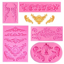 5 Stücke Fondant Formen Silikon, Fondant Formen Barock,3D Barock Vintage Silikonform Fondant,Vintage Formen Silikon, Relief Silikonformen, für Fudge, Kuchen, Schokolade, Dessertdekoration