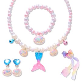 6 Piece Mermaid Jewellery Set for Girls, Mermaid Children's Jewellery Necklace, Rings, Bracelets, Earring, Hairpin, Gifts for Girls from 3 Years, for Children, Girls, Party, Birthday Gift