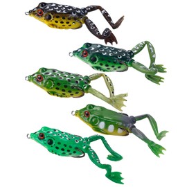 Balifly Soft Frog Lure Realistic Weedless Topwater Frog Fishing Lure for Bass Double Hooks Lifelike for Bass Fishing Lures 5pcs FS/RE-06