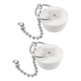 uxcell 2Pcs Rubber Drain Stopper with Chain and Hanging Ring, Bathtub Drain Plug Fits 7/8 Inch to 1 Inch, Rubber Sink Stopper Drain Plug for Bathtub, Kitchen and Bathroom, White