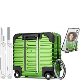 with Safety Lock for AirPods 4 Case 2024 with Cleaner Kit,Cute Funny Suitcase Design AirPods 4th Generation Case,Sturdy Hard PC Full Protection Cover for Women Men with Keychain (Green)
