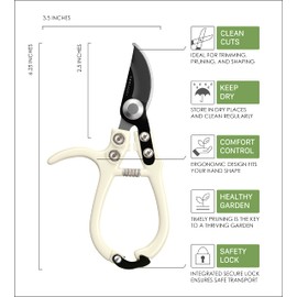 LOOPSEED Bypass Pruning Shears Hand Pruner Garden Trimming Scissors Plant Trimmers Herb Snips Flower Clippers Ergonomic Handle Modern Garden Tools (Classic Cream)