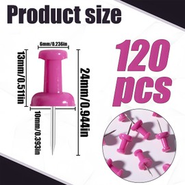 VAPKER Push Pins Tacks 120Pcs Solid Hot Pink Thumb Tacks Larger Size Pin Map Tacks Plastic Head with Steel Point for Bulletin Board