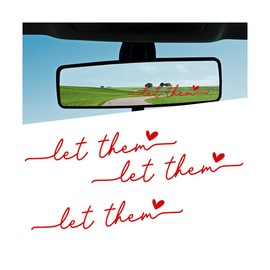 Zpana Car Rearview Mirror Sticker, 3PCS Let Them Vehicle Rear View Window Decal with Heart, Positive Self Affirmation Mindfulness Automotive Bumper Protector Accessories, Universal Fit (Red)