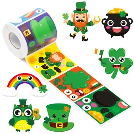 Haooryx 300pcs Make a St.Patrock’s Day DIY Scene Sticker Roll, Make Your Own Shamrock Leprechaun Green Hat Sticker Decals Mix and Match St.Partrock’s Day Sticker for Kids Party Favor Supplies