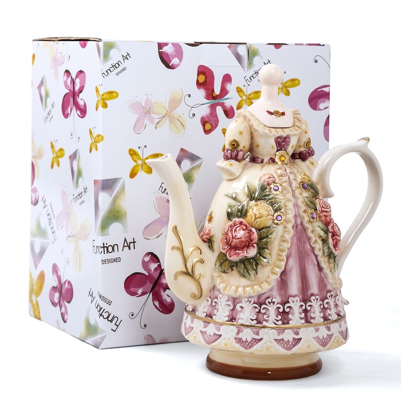 FORLONG Large Ceramic Teapot and Coffee Pot with Lid, 3D