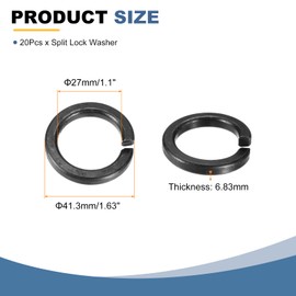 sourcing map 20 Pcs M27 Split Lock Washers, Carbon Steel Spring Lock Washer 27.93mm ID 41.3mm OD 6.83mm Thick for Screws Bolts Fasteners