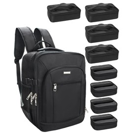 Makeup Backpack Professional Cosmetic Artist Bag Extra Large Travel Train Case Storage Organizer Double-Layer Cosmetic Case with 8 Pouch &Adjustable Divider (Black)