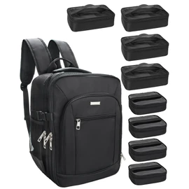 Makeup Backpack Professional Cosmetic Artist Bag Extra Large Travel Train Case Storage Organizer Double-Layer Cosmetic Case with 8 Pouch &Adjustable Divider (Black)