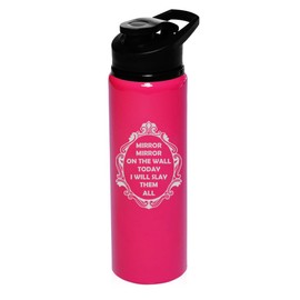 25 oz Water Bottle Sports Travel Mug Gift Mirror Mirror On The Wall Today I Will Slay Them All Funny (Hot Pink)