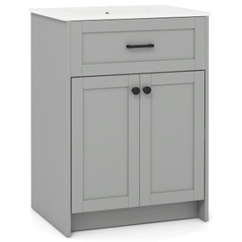 Giantex 24” Bathroom Vanity with Sink, Undermount Bathroom Cabinet with Ceramic Basin, 2 Doors, Base Cabinet Combo Set, Modern Freestanding Floor Basin Unit, Pedestal Sink Storage Cabinet