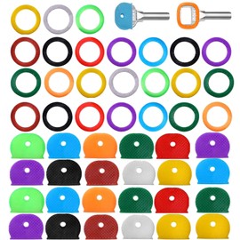 48PCS Key Caps Covers Tags, Round Key Cover Key Colour Caps Square Key Coding Rings Identifier Rings Rubber Key Toppers for Keys Organization House