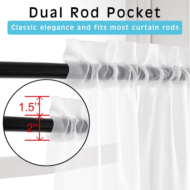 OVZME White Sheer Curtains 36 Inch Length Kitchen Tiers Short