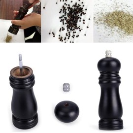 1PC Wooden Pepper Grinder Mill 6 Inch Black Salt and Pepper Shaker Wooden Salt Grinder Pepper Mill Shakers Refillable with Adjustable Coarseness Ceramic Rotor