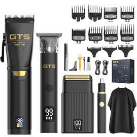 GTS Hair Clippers for Men Professional, Beard Trimmer Kits & Sets, Cordless Mens Hair Trimmer, Electric Shavers, Haircutting Machine with LED Display, for Barber 4 in 1