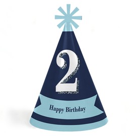 Big Dot of Happiness 2nd Birthday Boy - Two Much Fun - Cone Happy Second Birthday Party Hats for Kids and Adults - Set of 8 (Standard Size)