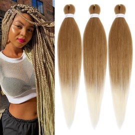 ADIASAI Braiding Hair Pre Stretched 24 Inch 3 Packs, Pre stretched Braiding Hair for Professional Braiding Hair Extensions, Hot Water Setting Yaki Texture Synthetic Hair(27/613#)
